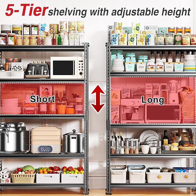 TigerParty 2050LBS Heavy Duty Garage Shelving, 5-Tier Adjustable Storage Shelves, Metal Shelving Unit and Storage Rack for Pantry, Basement, Warehouse, 72" H x 36" W x 16" D, Melamine Faced Board