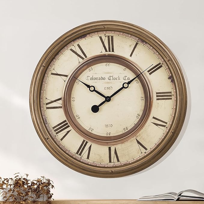 20 Inch Retro Farmhouse Wall Clock, Solid Wood Silent Non-Ticking, Battery Operated Decorative Clock for Living Room, Kitchen, Bedroom, Office and Home Decor
