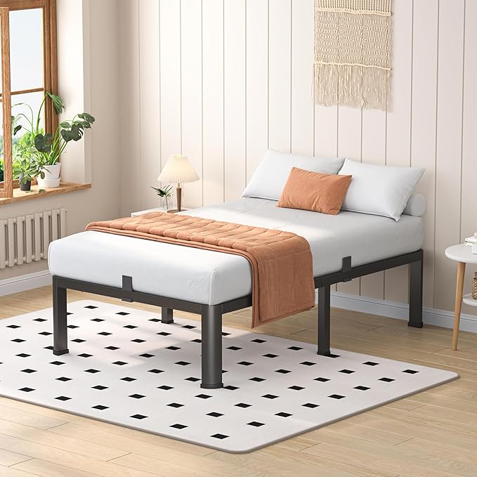18 Inch Twin XL Heavy Duty 3500 lbs Bed Frame with Round-Corner Legs & Anti-Squeak Design – Quick Assembly Metal Platform, No Box Spring Needed