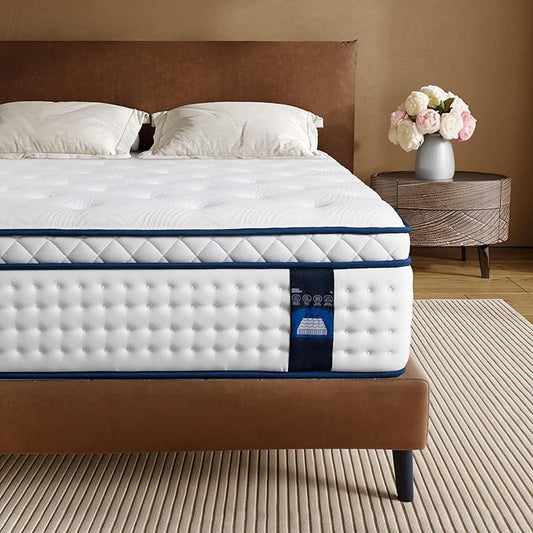 Queen Mattress 10 Inch,Hybrid Queen Mattresses in a Box, Medium Firm Memory Foam&Individual Pocket Springs,Upgrade Zoned Support,Motion Isolation&Pressure Relief,Fiberglass Free