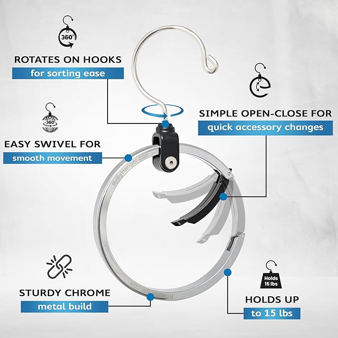 Multipurpose Closet Hangers- Tie and Belt Hanger for Closet- Great Space Saving Belt Organizer for Wardrobe - Ideal for Storing Belts, Ties, Scarfs, Baseball Hats, Purses & More- 2 Pack