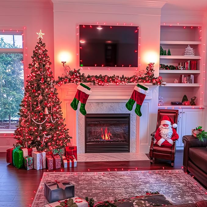 JMEXSUSS 400 LED Red Halloween String Lights Outdoor, 132ft Red String Lights Indoor Plug in with Remote, 8 Modes Christmas Light for Tree Room Fireplace Christmas Halloween Party Decor