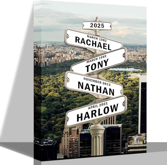 [Design 2025] Personalized Family STreet Sign Multi-Names Canvas, Custom Name And Date Street sign Canvas Print, Crossroads Street SIGN Gift For Family, Custom Name Intersection Sign Poster Wall Art