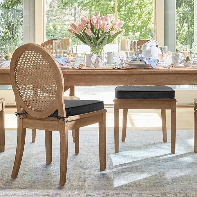 Outdoor Round Corner Seat Cushion, 17"x16"x2", Set of 4, Non Slip Seat Cushion Pads with Removable Cover for Patio Furniture, Garden Yard Lawn, Charcoal Gray