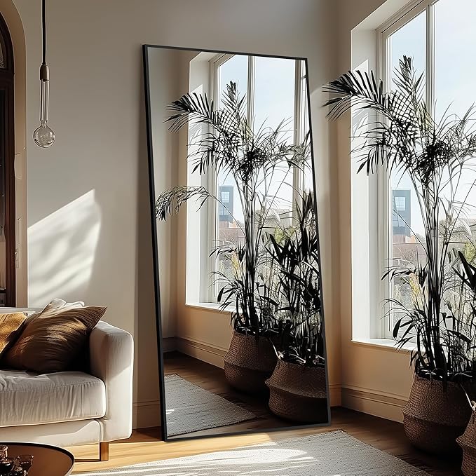 Delma Wall Full Length Mirror,Standing Mirror Full Body,Large Floor for Wall Door Bedroom Bathroom Living Room with Aluminium Frame(with Stand,70x30-Black)