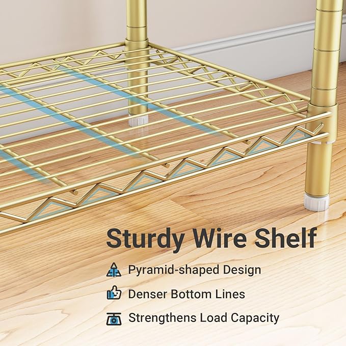 VIPEK L6 L Shaped Clothes Rack Heavy Duty Clothing Rack for Corner, 5-Tier Wire Garment Racks Metal Freestanding Closet with Adjustable Shelves, 42.1" L x 42.1" W x 76.4" H, Max Load 840LBS, Gold