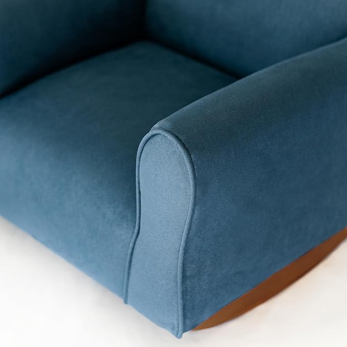 Toddler Personalized Armchair, Kids Upholstered Rocking Chair with Personalization, Toddler Chair with Personalized Name, Comfy Child Armchair, (Navy Suede, Rockers)