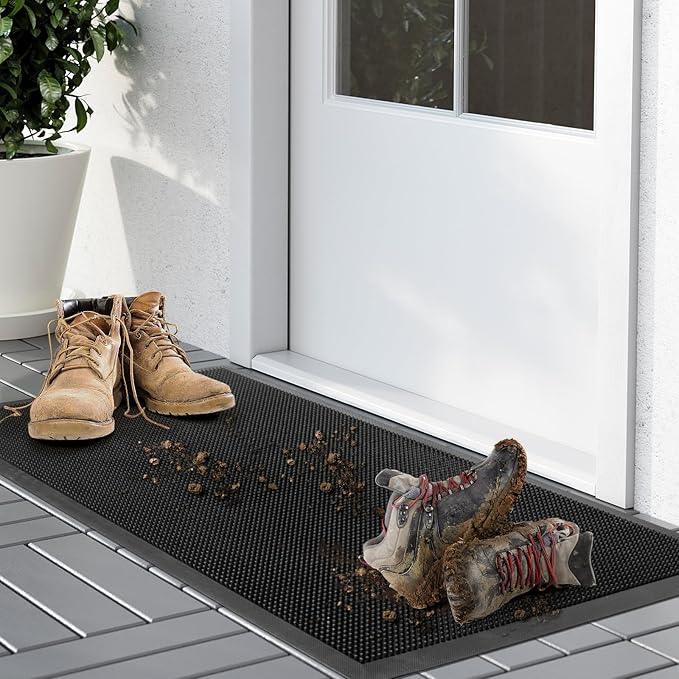 Kuyal Front Door Mat, 2'x3' Outdoor Entrance Mat, Winter Non-Slip Waterproof Outside Entrance Mats, Heavy Duty Durable Welcome, Non Slip Rubber Outdoor Mats for Entryway, Black