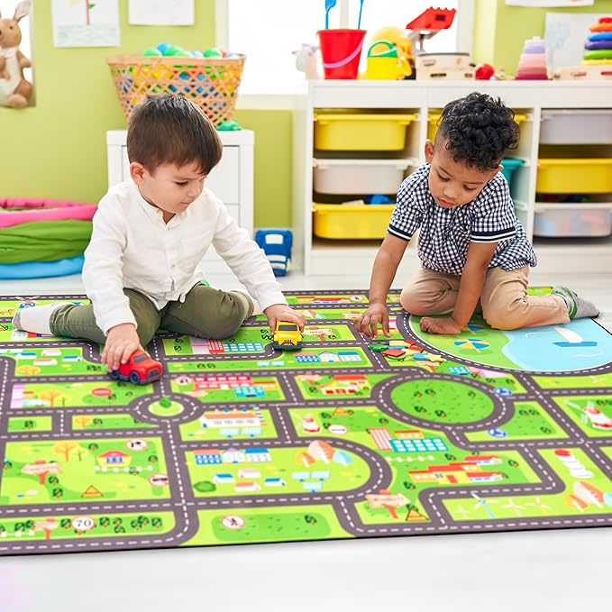 Sorbus Car Mat - City Road Washable Rug for Kids, Car Carpet, Floor Play Mats, Easy to Clean Washable Rugs for Safe and Fun Travel (Large)
