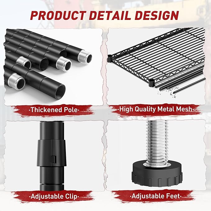 REIBII 73''W Storage Shelves Load 1650 LBS Metal Shelving 5-Tier Wire Shelving Unit for Storage Rack Adjustable Heavy Duty Metal Shelves for Pantry Kitchen Garage, 17.7" D x 73" W x 71" H