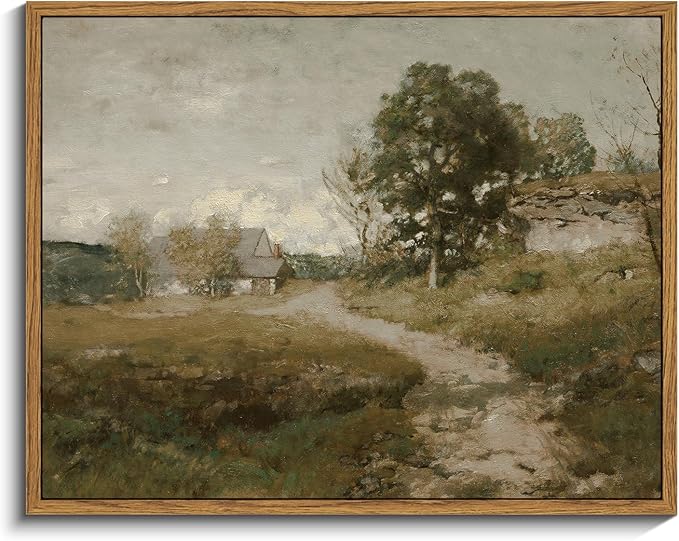 InSimSea Framed Canvas Wall Art Vintage Decor, Room Decor Rural Path Landscape Wall Paintings Prints, Farmhouse Wall Art for Living Room, Vintage Countryside Pictures for Bathroom Wall Decor, 11"x14"