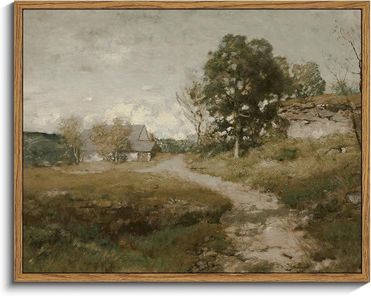InSimSea Framed Canvas Wall Art Vintage Decor, Room Decor Rural Path Landscape Wall Paintings Prints, Farmhouse Wall Art for Living Room, Vintage Countryside Pictures for Bathroom Wall Decor, 11"x14"