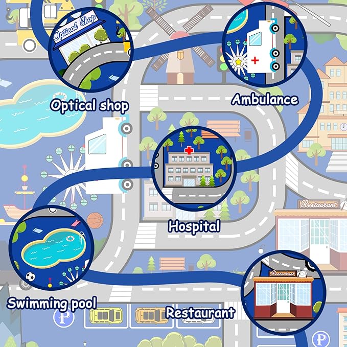 Car Rugs for Kids Toy Cars - Kids Carpet for Playroom Car Track Rug City Life Road Rug for Playroom Living Room Bedroom Classroom Decor, Blue, 2'5''×4'