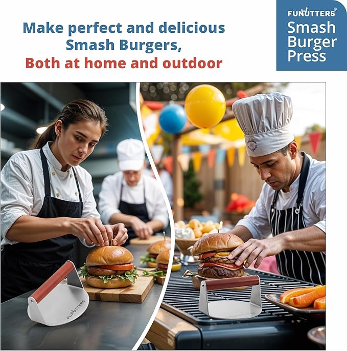 Smash Burger Press Patty Maker, 6'' Hamburger Smasher Tool, Heavy-Duty Stainless Steel 304, BBQ Grill and Flattop Griddle Accessory - Commercial Grade