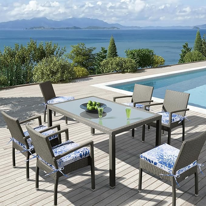 Outdoor Chair Cushions 19 x 19 Inch Set of 4 Water Resistant Seat Cushions with Ties, Outdoor Cushions for Patio Furniture with 3-Year Fade Resistant