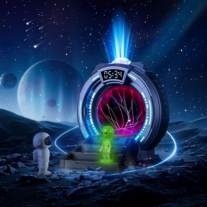 Space Portal Plasma Ball Night Light, LED Galaxy Projector Alien Lamp with White Noise, Bluetooth Music Speaker Alarm Clock,Remote,Star Light for Kids Room Decor Lamp,Christmas/Birthday Gift.(Blue)