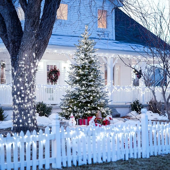 JMEXSUSS 2 Pack Solar String Lights Outdoor Waterproof, Total 400 LED 151FT Solar Christmas Lights Outdoor, 8 Modes White Solar Light for Outside Yard Patio Tree Garden Christmas Decorations