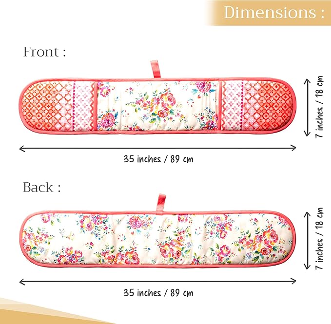 Maison d' Hermine Double Oven Mitts 100% Cotton 7"x35" Double Oven Mitt Heat Resistant BBQ Cooking Gloves with Loop, Baking, Grilling, Home, Kitchen, Handling Hot Pans Spring Summer (Rose Garden)