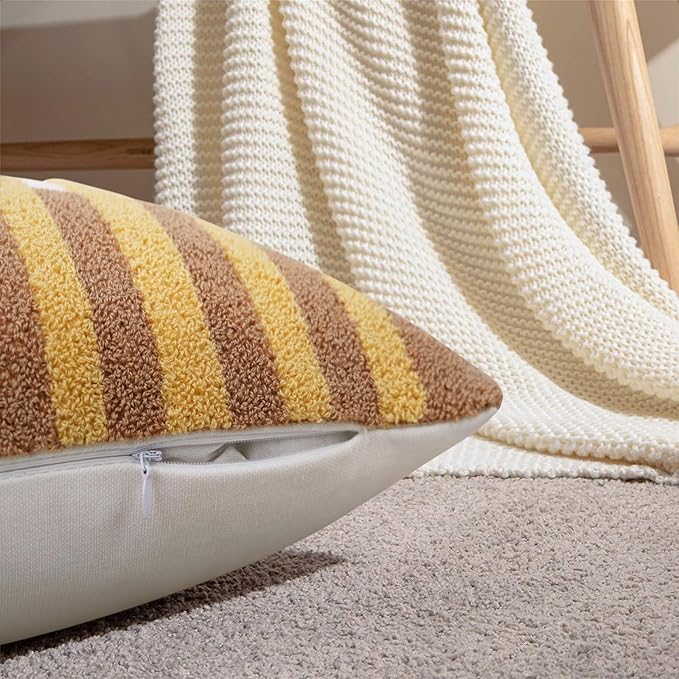 Merrycolor Boho Decorative Throw Pillow Covers Abstract Tufted Mid Century Modern Throw Pillows Green Leaf Sun Aesthetic Textured Pillow Cover Decorative Throw Pillows for Bed Couch Sofa,18x18