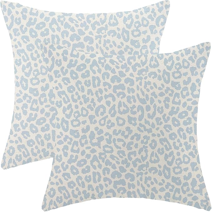 Leopard Print Pillow Covers 18x18 Pack of 2 Baby Blue Animal Pattern Cheetah Decorative Throw Pillow Cover Outdoor Decor Boho Abstract Modern Pillowcase Farmhouse Cushion Case for Couch Sofa