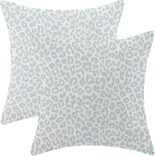 Leopard Print Pillow Covers 18x18 Pack of 2 Baby Blue Animal Pattern Cheetah Decorative Throw Pillow Cover Outdoor Decor Boho Abstract Modern Pillowcase Farmhouse Cushion Case for Couch Sofa