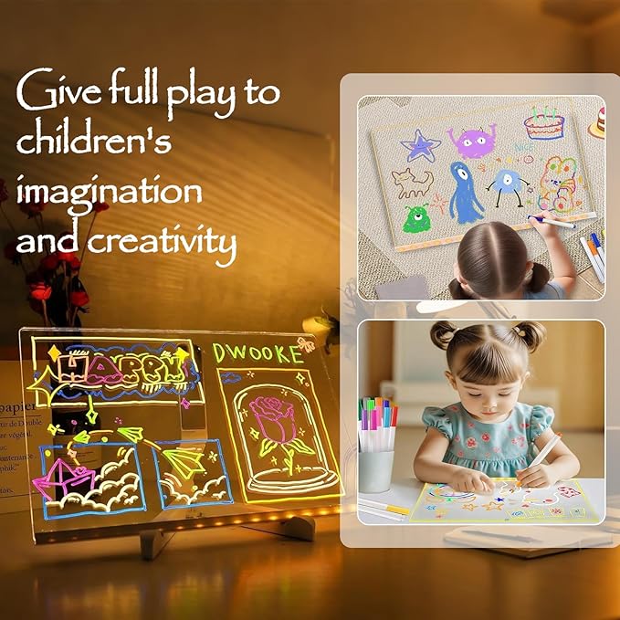 LED Note Board with 7 Colors Pen, 2025 New Acrylic Message Marker Board with Stand, Lighted Acrylic Dry Erase Board Illuminated Drawing Board Light with Colors for Office Home Christmas (30 * 20cm)