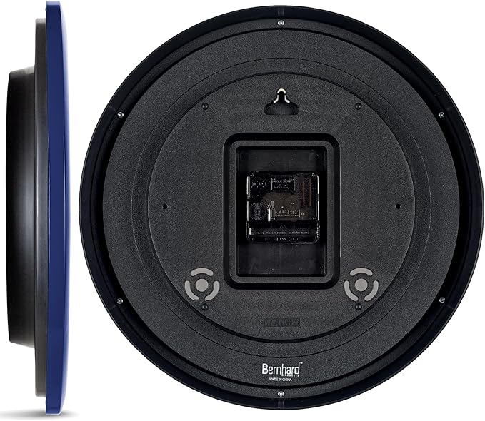 Bernhard Products Navy Wall Clock Silent Non Ticking - 12 Inch Quality Quartz Battery Operated Round Easy to Read Home/Kitchen/Office/Classroom/School Clock