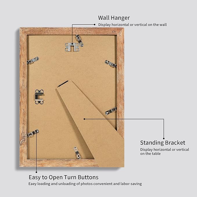 9x12 Picture Frame Set of 4 with Tempered Glass, Rustic Brown Frame Display 6x8 Pictures with Mat or 9 x 12 Without Mat, Wooden 9 x 12 Photo Frame for Wall Mount and Tabletop Display