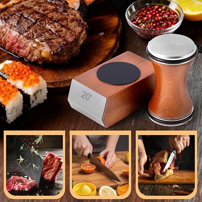 Rolling Knife Sharpener Kit, Knife Sharpener Tool with Replaceable Discs Diamond & Ceramic,15 & 20 Degree Multi-Purpose Magnetic Base, Suitable for Small, Medium, and Large Knives