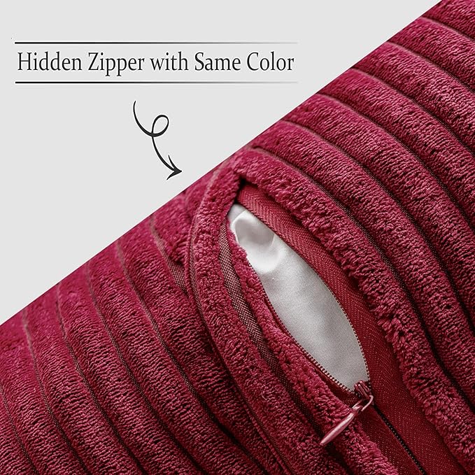 MIULEE Christmas Decorative Throw Pillow Covers for Couch Bed Livingroom 16x16 Inch Set of 2 Burgundy Boho Accent Throw Pllows Broadside Striped Patchwork Soft Corduroy Pillowcases