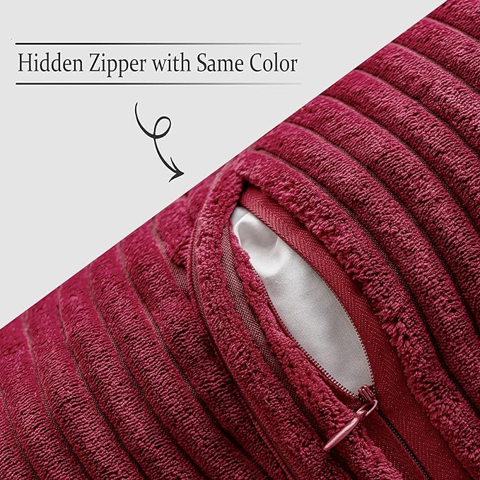 MIULEE Christmas Decorative Throw Pillow Covers for Couch Bed Livingroom 18x18 Inch Set of 2 Burgundy Boho Accent Throw Pllows Broadside Striped Patchwork Soft Corduroy Pillowcases