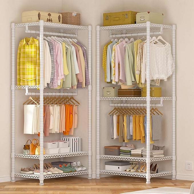 Raybee Heavy Duty Clothes Rack Load 900Lbs, Clothing Rack for Hanging Clothes for Bedroom 77" H x 69'' W x 16'' D,White