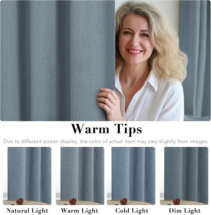 H.VERSAILTEX Linen Blackout Curtains 108 Inches Long 100% Blackout Thermal Insulated Textured Linen Look Curtain Draperies Anti-Rust Grommet, Energy Saving with White Liner, 2 Panels, Stone Blue