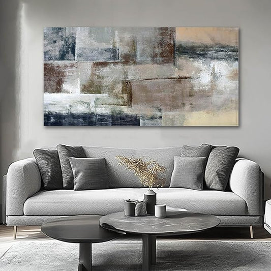 Gray Abstract Wall Art Decor Hand Painted Oil Painting on Canvas Framed 20 x 40 inches Large Colorful Modern Artwork Wall Art for Living Room Bedroom Office Hotel and Dining Room