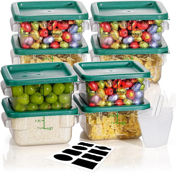 2QT NSF Food Storage Containers: 8 PCS [Food Grade][Hot&Cold Resistant] Commercial Clear Square Food Storage Containers with Scales Handleas for Home Restaurant Kitchen Proof Dough(BPA FREE-GREEN)