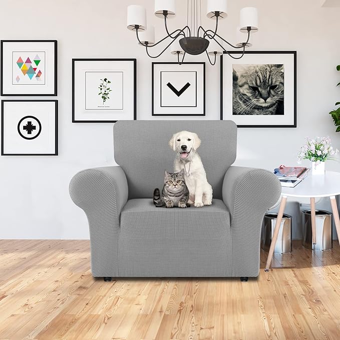 LURKA Stretch Chair Sofa Slipcovers 1 Piece Couch Covers for Sofa Furniture Protector Full Sofa Covers with Elastic Bottom for Kids and Dog (Small, Sliver)