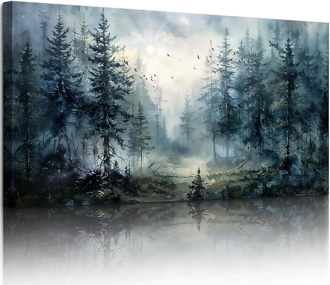 SERIMINO Large Wall Art for Living Room, Landscape Canvas Prints Paintings, Foggy Forest Pictures Wall Decor Aesthetic, Pine Trees Modern Home Decor, Bedroom Bathroom Office Artwork 30"X60"