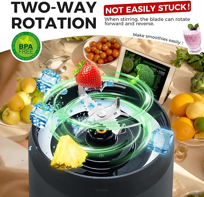 Portable Blender, Anti-Jamming 300 Watt for Shakes and Smoothies, 24oz Travel Blender USB Rechargeable, BPA Free Sporty bottle with a Travel Lid. (Black Base Grey Lid) (Black with Insulated Sleeve)