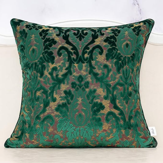 Alerfa Boho Green Floral Throw Pillow Cover 20x20 Inch Cut Velvet Sqaure Luxury Embroidered Decorative Pillow Cover for Couch Living Room Bedroom