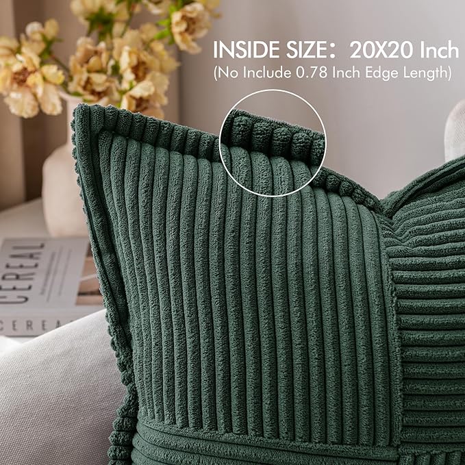 MIULEE Christmas Decorative Throw Pillow Covers for Couch Bed Livingroom 20x20 Inch Set of 2 Dark Green Boho Accent Throw Pllows Broadside Striped Patchwork Soft Corduroy Pillowcases