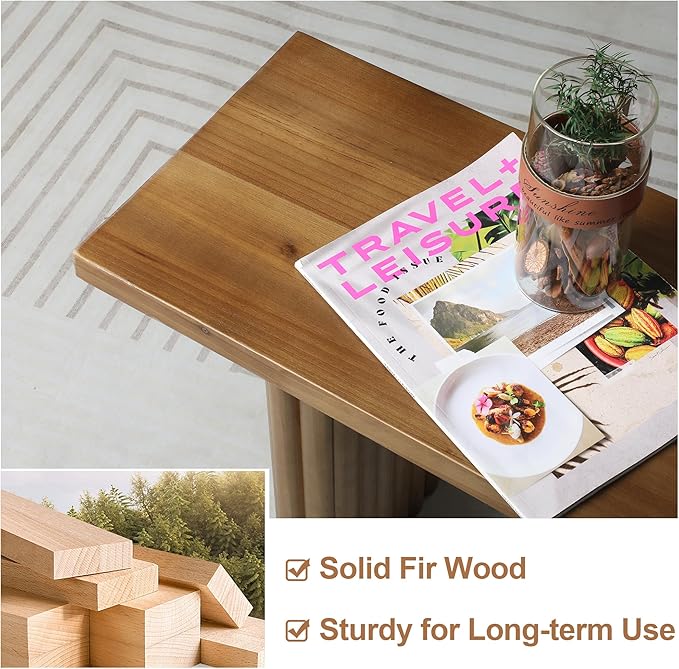 Solid Wood Entryway Bench - 51.2" Fluted Farmhouse Bench, Indoor Long Dining Benches Seat Narrow End of Bed Benches for Entry Way, Kitchen, Living Room and Bedroom, Brown