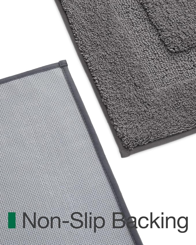 LUMI Ultra Soft Bathroom Rugs Non Slip with Rubber Backing, Absorbent Washable Bath Mat Quick Dry, Upgraded Premium Microfiber Plush Carpet for Bathtub and Shower Floor, Dark Grey, 24x60