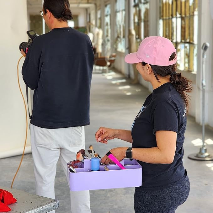 2 PACK Portable DIY 8 Dividers Durable Plastic Tote Tool & Supply Cleaning Caddy with Handle Made In USA (Lavender)