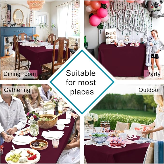 Hiasan Burgundy Rectangle Tablecloth - Waterproof Washable Polyester Fabric Table Cloth for Party, Wedding, Banquet and Restaurant, 90 x 156 Inch