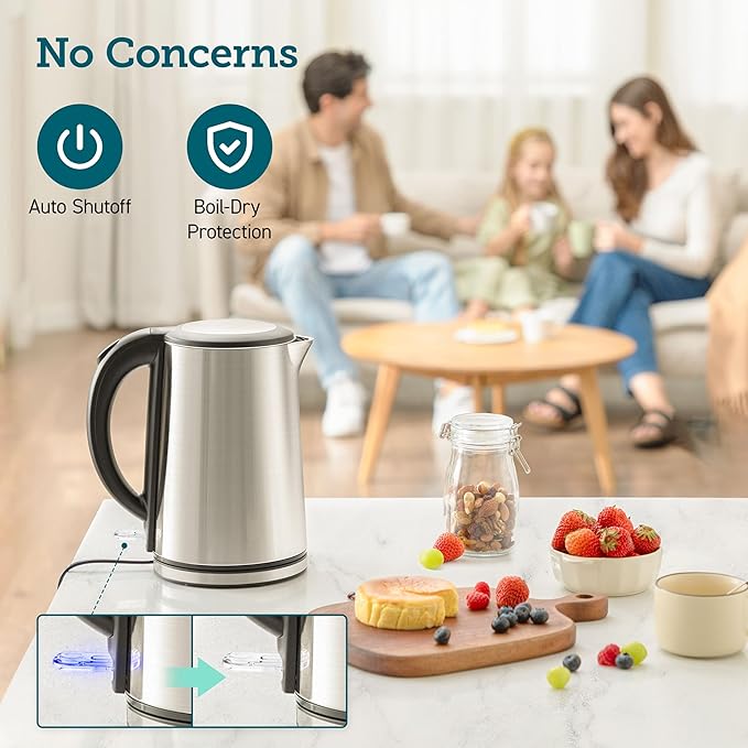 COSORI Electric Kettle, No Plastic Inner Lid, Filter and Spout, Double Wall Stainless Steel Keep Warm, Automatic Shut Off & Boil-Dry Protection, Durable Tea Kettle Boiler & Heater, 1.5L/1500W, Silver