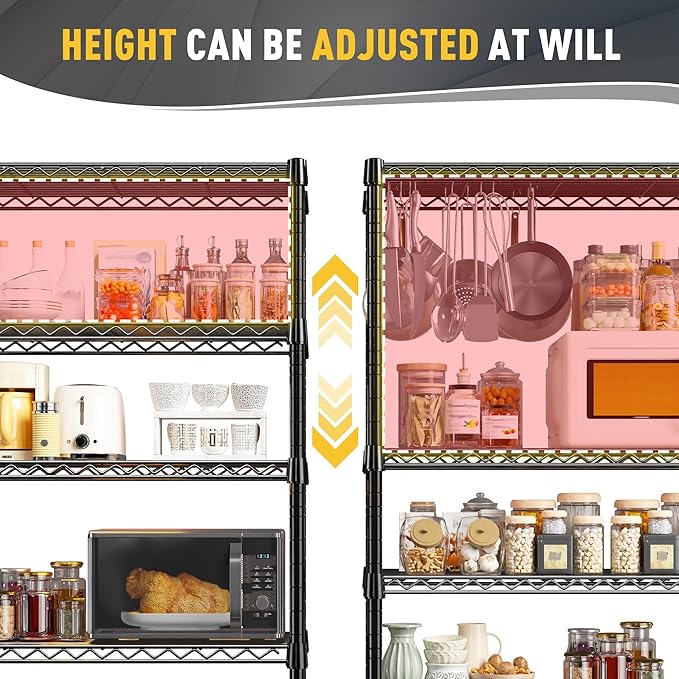 REIBII Storage Shelves, 5-Tire Wire Shelving Load 1000LBS Metal Shelves for Storage Adjustable Garage Shelving Unit Wire Shelf Rack Kitchen Storage Rack Pantry Shelves 31.5''W x 15.7'' D x 71''H