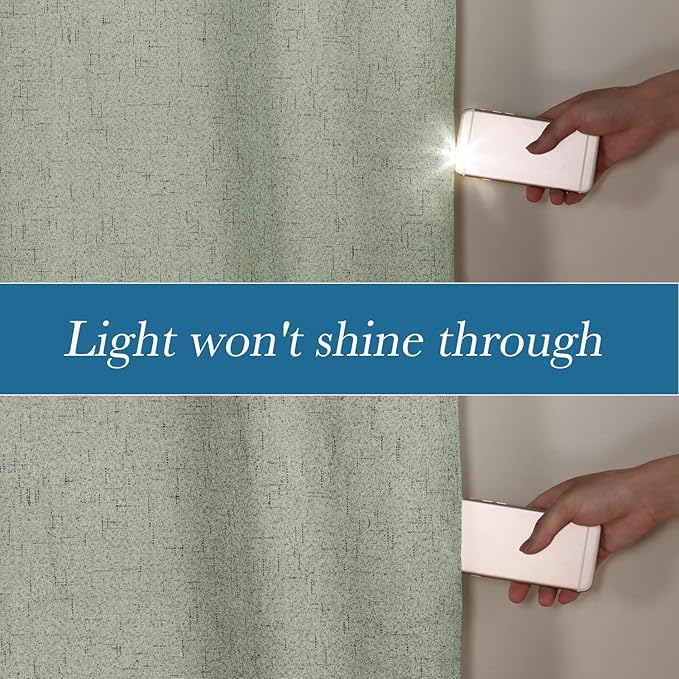 H.VERSAILTEX Linen Blackout Curtains Durable Thick Textured Linen Look 100% Blackout Patio Door Curtain Anti Rust Grommet Extra Wide Sliding Door Curtain Panel, W100 x L84 inch - Sage