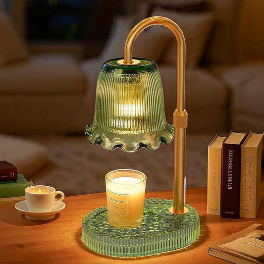 Candle Warmer Lamp with Adjustable Height - Flameless 4-Level Dimmable Wax Warmer, Timer Function & Stylish Design in Multiple Colors（Green）