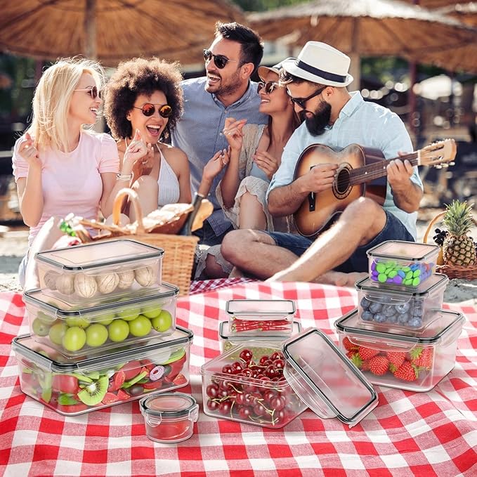 44 PCS Plastic Food Storage Containers with Lids Airtight, BPA-Free Leakproof Meal Prep Containers Reusable,Microwave & Dishwasher & Freezer Safe,Includes Labels & Pen