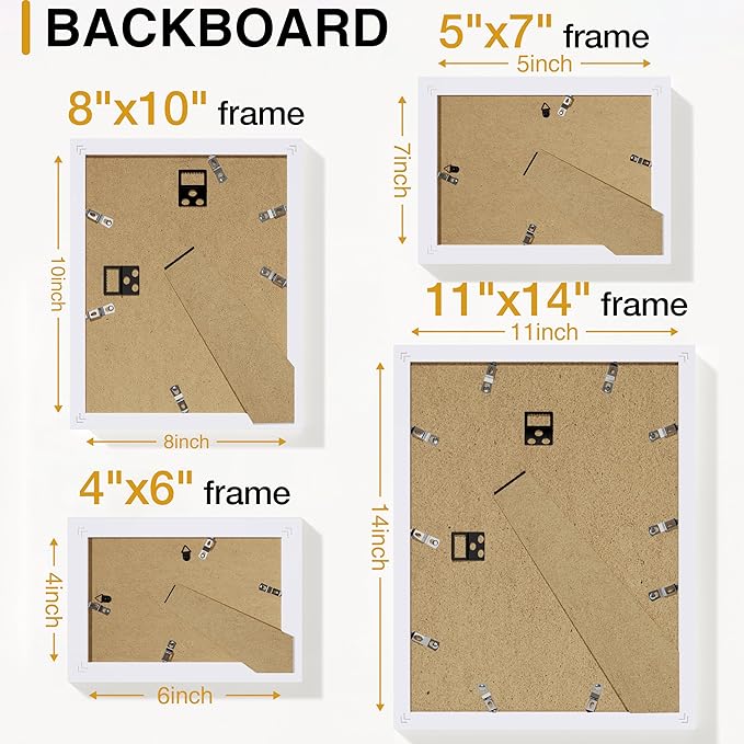Vittanly Picture Frames Set of 16, Gallery Wall Frame Set with 2Pcs 11x14, 2Pcs 8x10, 6Pcs 5x7 and 6Pcs 4x6 Photo Frames, Picture Frames Collage Wall Decor for Wall or Tabletop Display, White